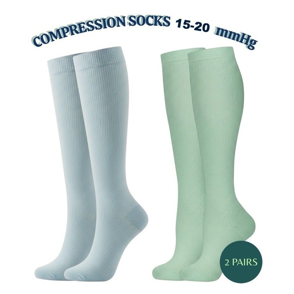 Unisex 15-20 mmHg Compression Socks L/XL Knee High Medical Pastels 2 Pack NEW